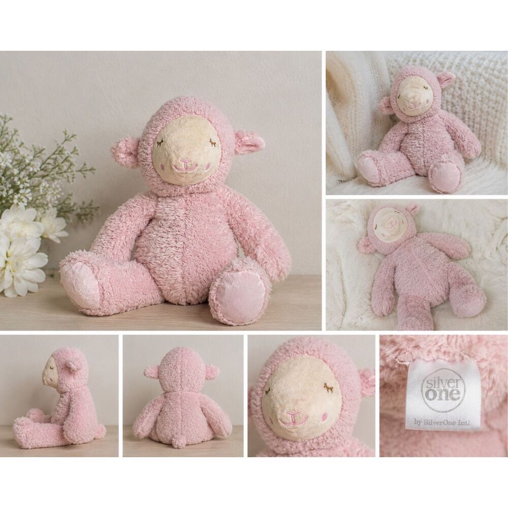 Silver One by Savoir Ondael Pink Lamb Plush Stuffed Animal Soft Baby Toy Lovey